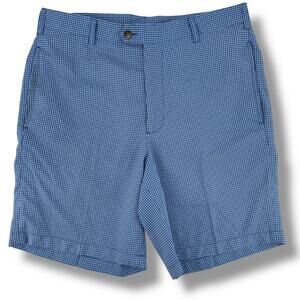 Donald Ross Blue Gingham Check Performance Golf Shorts Mens Size 36 8" Inseam